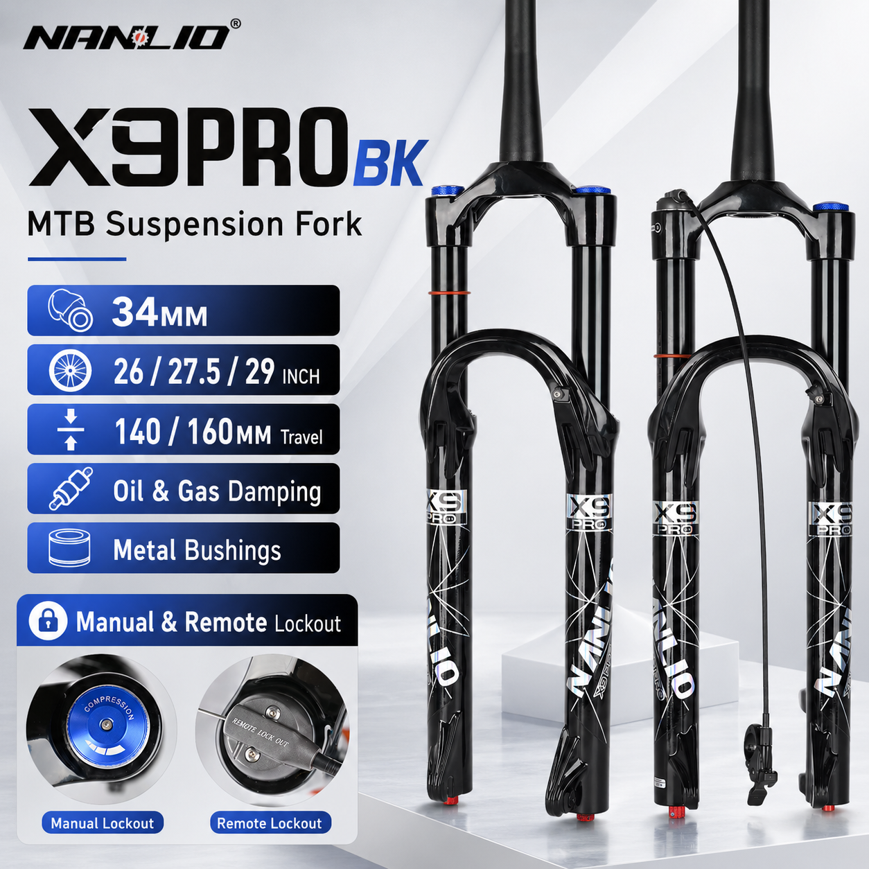 Mtb Fork Air - Nanlio X9PRO BK MTB Air Suspension