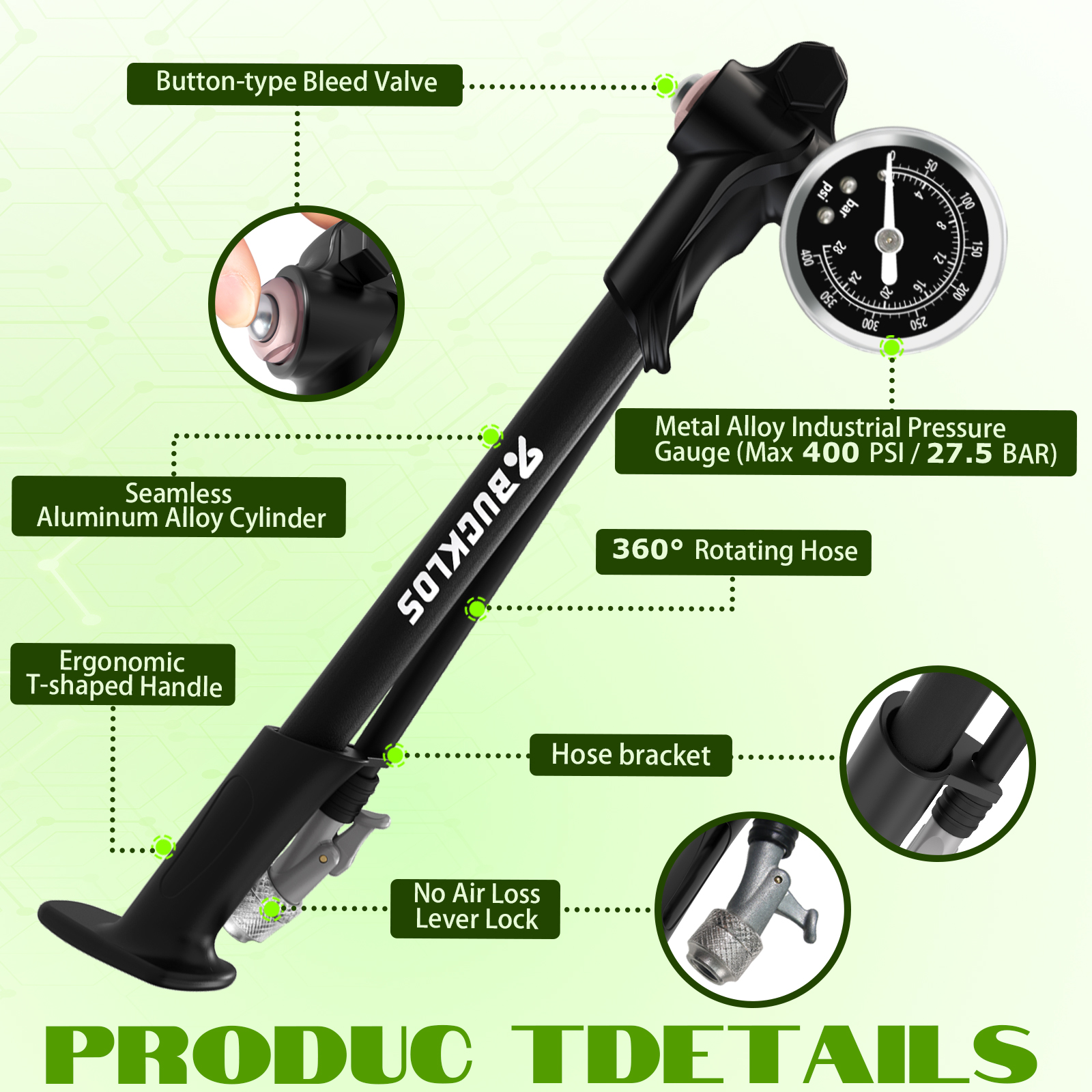 BUCKLOS Bicycle Air Pump 400PS – Mtb Fork Air recenzja i cena
